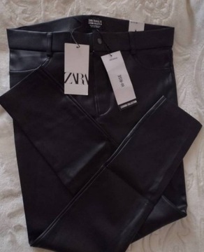 (40/L)ZARA/Skórzane Legginsy z Madrytu,rurki,NOWE 