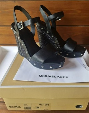 MICHAEL KORS ELLEN WEDGE CZARNE SANDAŁY KOTURNY 38