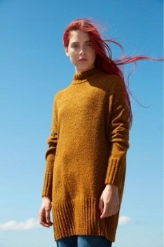 Monki żółty musztardowy długi oversize sweter H&M