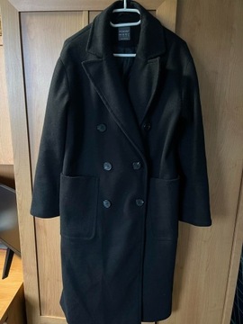 Czarny dwurzędowy płaszcz xs Primark kieszenie