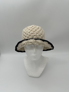 Nowy letni beżowo czarny kapelusz typu bucket hat Handmade by Cute Peony 
