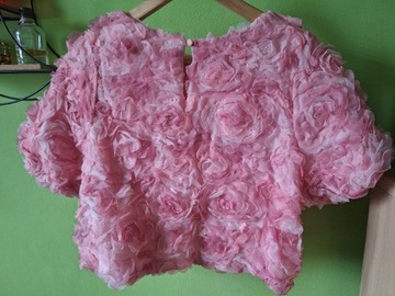 Różowa bluzka crop top boxy z różami 3D Reserved L