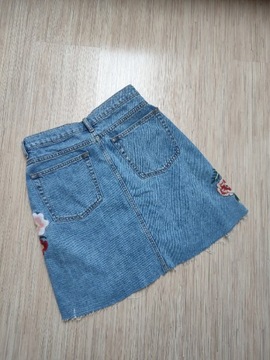 Zara jeansowa spódnica vintage haft kwiaty 38 M