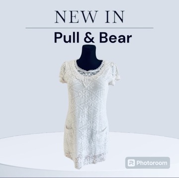 Przepiękna koronkowa sukienka tunika Pull & Bear M biały bawełna na lato