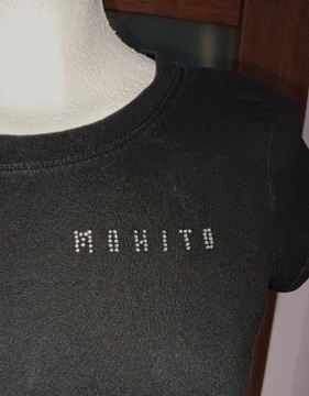 Czarny T-Shirt Mohito S basic bawełna cyrkonie