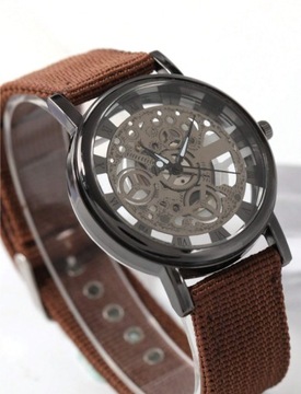 Zegarek męski na brązowym materiałowym pasku
