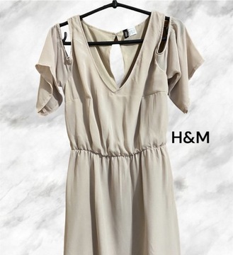 Sukienka H&M rozmiar 40 M/L beżowy rękawy