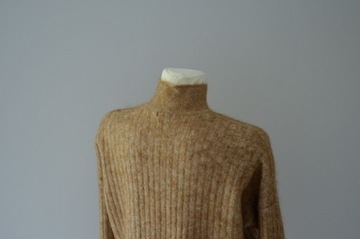 H&M beżowy sweter camel moher wełna premium 34 XS