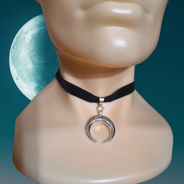 Choker czarna aksamitka księżyc lunula moon witch