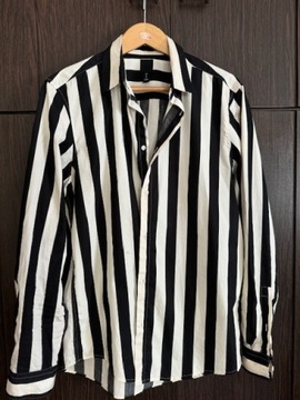 Koszula męska M w paski biało-czarne H&M z kolnierzykiem