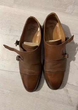 brązowe skórzane buty monk strap monki 43 pantofle