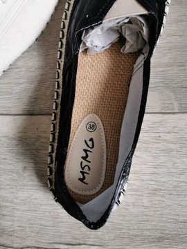 Nowe espadryle buty lakierowane materiał czarne 38