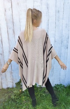 Poncho beżowe brązowe H&M narzutka sweter oversize