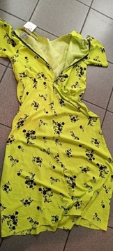 Neonowa marszczona sukienka midi w kwiaty 38/M