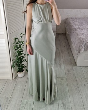 Asos miętowa sukienka maxi satynowa 38 M
