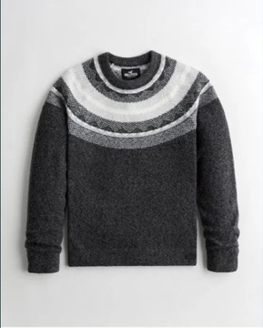 HOLLISTER cieply gruby sweter M SLIM ciemno szary 