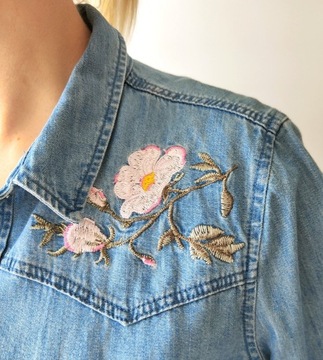Jeansowa koszula H&M denim 42 XL kwiaty dżins