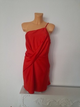 Czerwona satynowa sukienka z drapowaniem na jedno ramię Asos r. M
