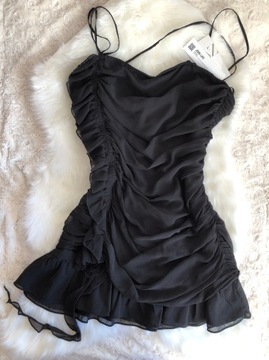 Sukienka Zara czarna marszczona drapowana L