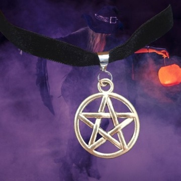 Choker czarna aksamitka pentagram witch metal y2k