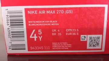 36,5 Buty Nike Air Max 270 White Red 943345-111