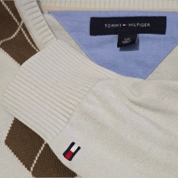 Sweter bawełniany w romby Tommy Hilfiger kremowy S