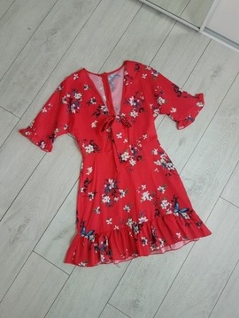 Parisian Tall czerwona sukienka w kwiaty 40 L
