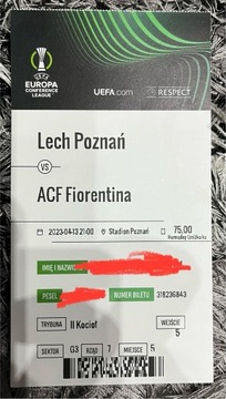 Bilet kolekcjonerski Lech - Fiorentina