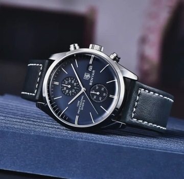 Zegarek męski BENYAR 42mm Chronograf Skóra 10Bar