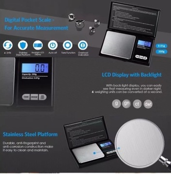 Kieszonkowa waga jubilerska 0.01g  - 1000g.