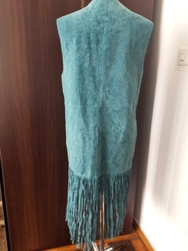 Kamizelka skórzana XL oversize boho frędzle 