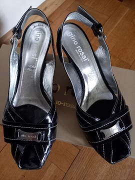 Czarne lakierowane skórzane sandały Gino Rossi 37