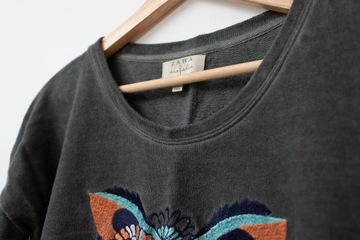ZARA szara bawełniana bluza z haftowaną aplikacją