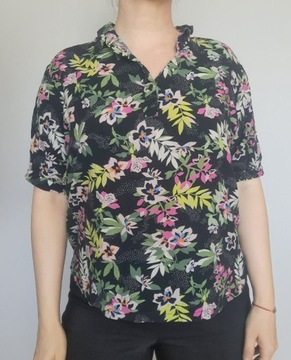 Letnia, luźna bluzka koszulowa bawełna w kwiaty , L, XL