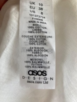 Asos- biała sukienka, letnia, hafty r. 38
