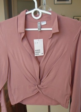 H&M NOWA krótka bluzka / koszula z węzłem CROP XS