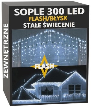 Sople 300LED FLASH. Biały zimny