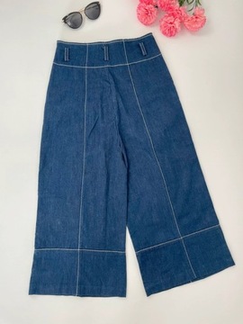 Spodnie jeansowe z wysokim stanem kuloty z szeroką nogawką na lato