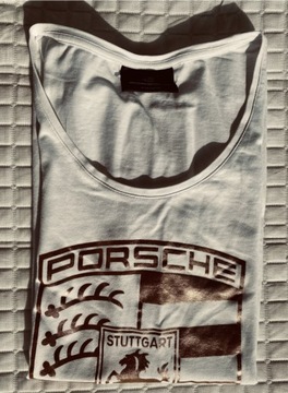Biało-złota koszulka Mighty Porsche Crest T- shirt