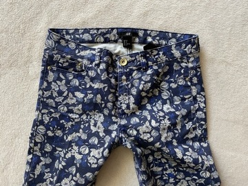 H&M spodnie jeansy rurki kwiaty vintage etno S M