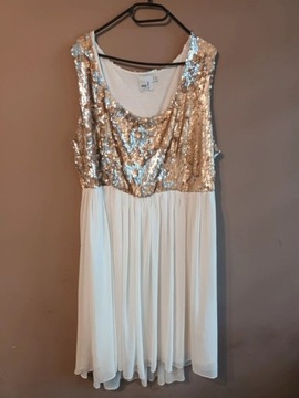 Sukienka długa biała z cekinami w kolorze złotym