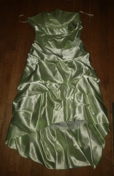 Seledynowa satynowa sukienka balowa r 38