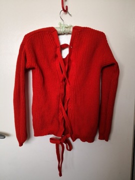 Bawełniany sweter z wiązany tyłem plecy sznurki 