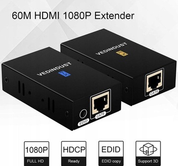 Przedłużacz HDMI VEDINDUST 60metrów przez Ethernet