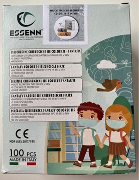 Maseczki Kolorowe Dla Dzieci Włoskie Essen 100szt