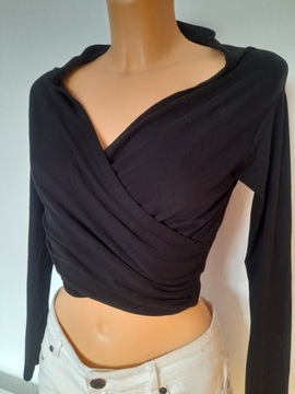 Czarny gładki crop top długi rękaw Asos r. M wiskoza elastan