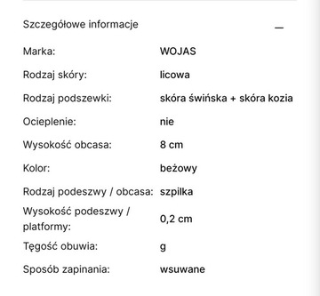 WOJAS SZPILKI CZÓŁENKA NUDE JASNY RÓŻ BEŻ SKÓRA 40