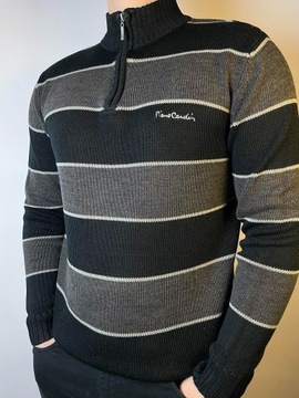 Sweter/Golf Pierre Cardin XXL w paski czarno/szary