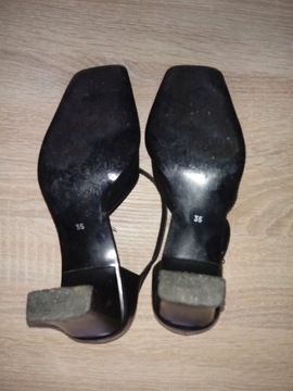 Czarne skórzane buty na słupku vintage 37