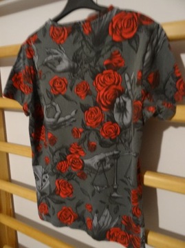 CROPP __ T-shirt _ szary w róże __ r. XS 